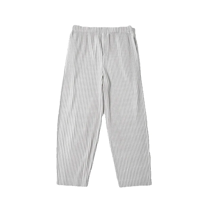 Summer Casual Pants Men Fashion Black Gray Straight Pants Men Streetwear Korean Loose Pleated Pants Mens Ice Silk Trousers S-2XL - Image 2
