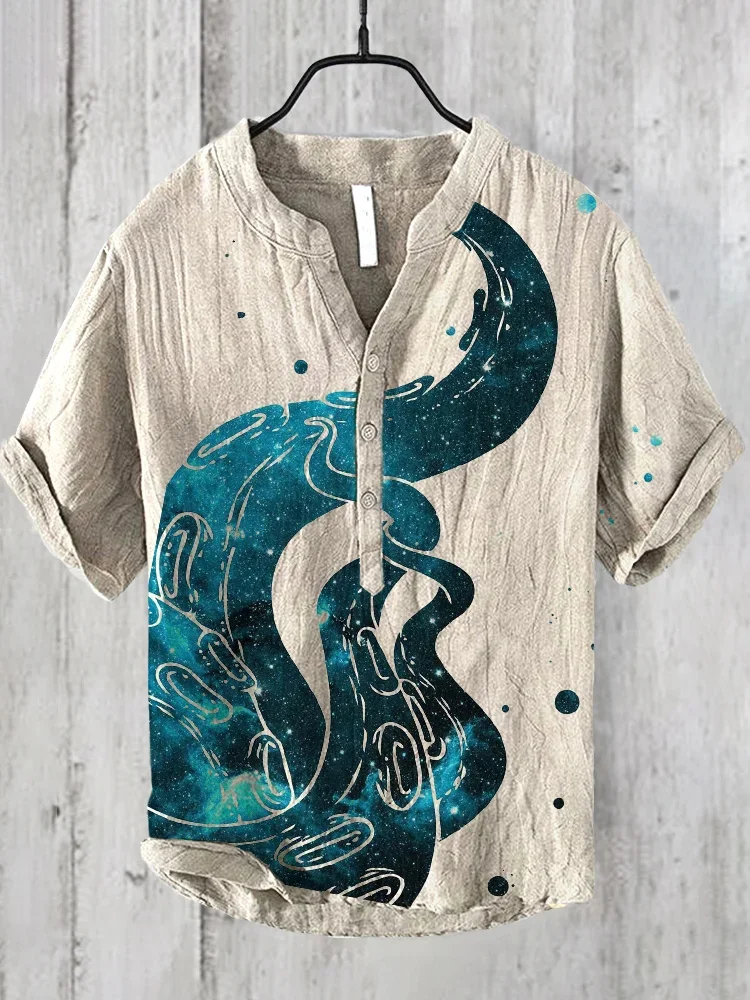 2025 Elegant Comfortable Fashion Shirt Men's Summer New Short Sleeve 3D Printed V-Neck Three-Button Holiday Shirt S-5XL - Image 3